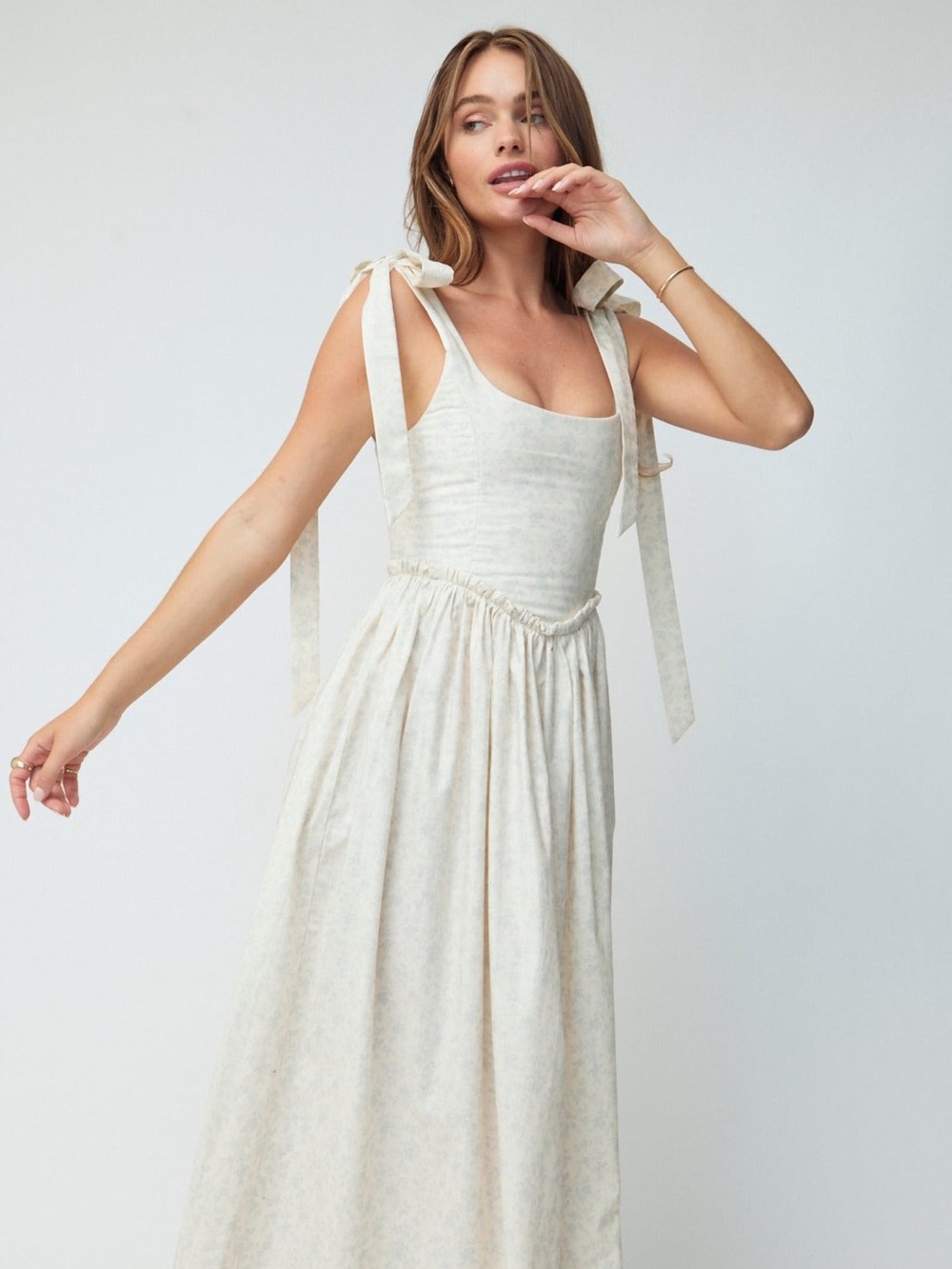 LOUISE NEW YORK The Marie Corset Dress in Ivory and Baby Blue Size Large VGUC